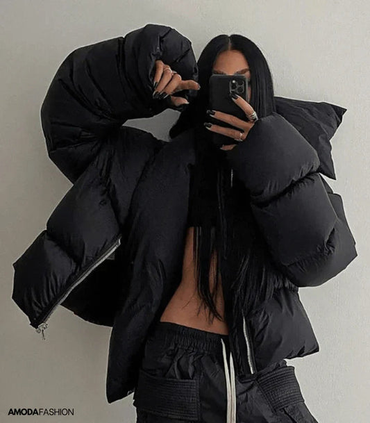 Oversized Wellen-Pufferjacke mit gemütlichem Rollkragen