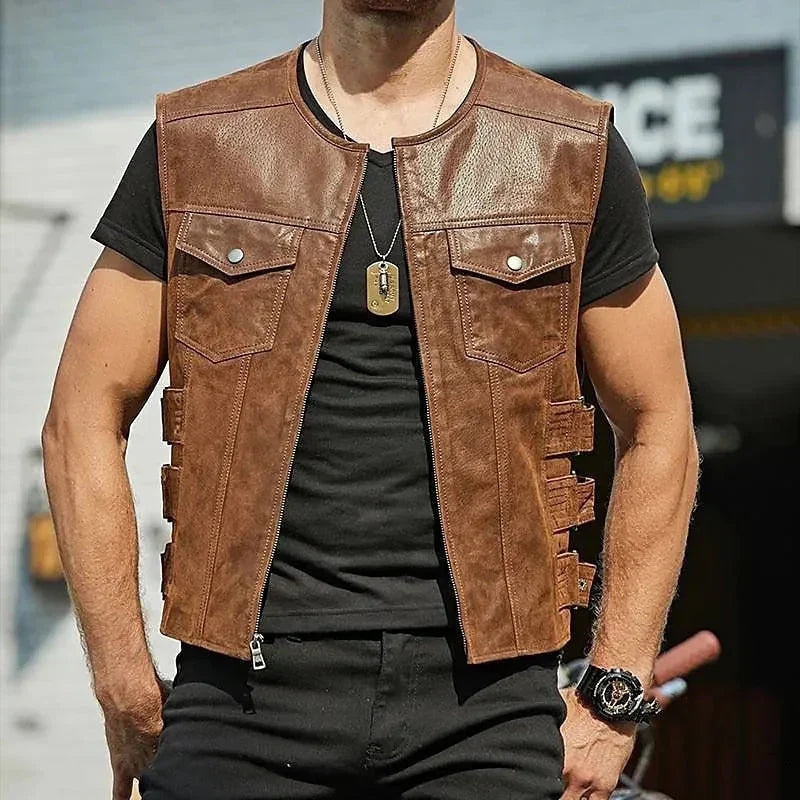 Stylishe Herren-Lederweste ohne Ärmel – Perfekt für jeden Anlass!