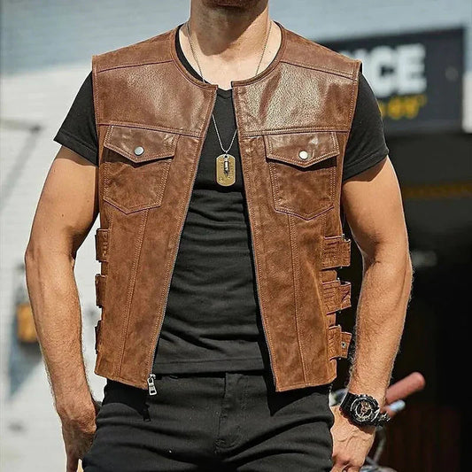 Stylishe Herren-Lederweste ohne Ärmel – Perfekt für jeden Anlass!