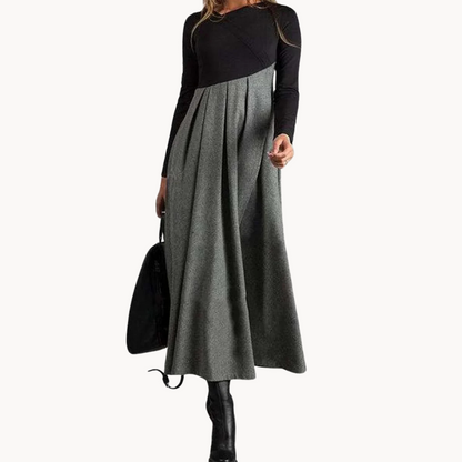 Talia – Langärmeliges Damenkleid mit Farbblock-Design und figurbetontem Schnitt