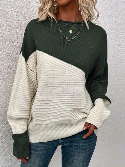 Trendiger Farbblock-Pullover mit Trichterkragen