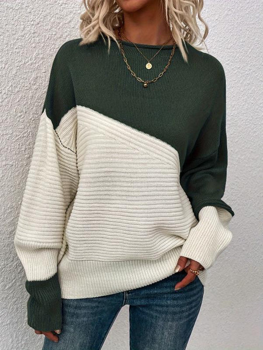 Trendiger Farbblock-Pullover mit Trichterkragen