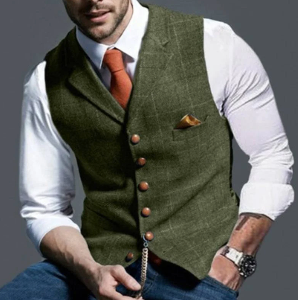 Victor | Herren-Weste im Vintage-Stil mit Reverskragen und Knopfleiste