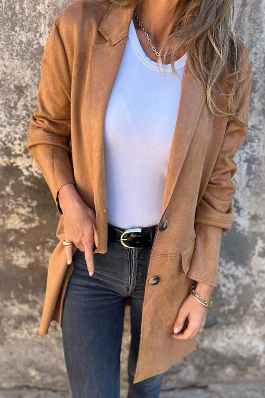 Wildleder Blazer Damen – Tailliert mit Revers & Einreiher 2-Knopf